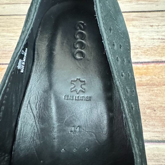 Ecco Womens Black Perforated Suede Leather Flat Comfort Shoes 10-10.5/41 - Picture 5 of 6